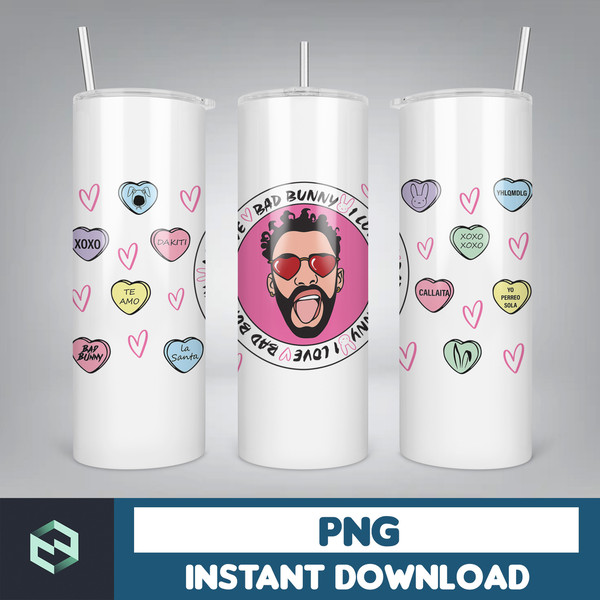 Valentine Bad Bunny Libbey Cup Png, Benito is my Valentine 20 oz Beer Glass Can Wrap, Bad Bunny Sad Heart Kisses Png Beer Glass (18).jpg