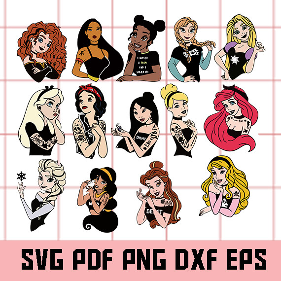 14pcs, LAYERED, Punk Disney Princess svg.jpg