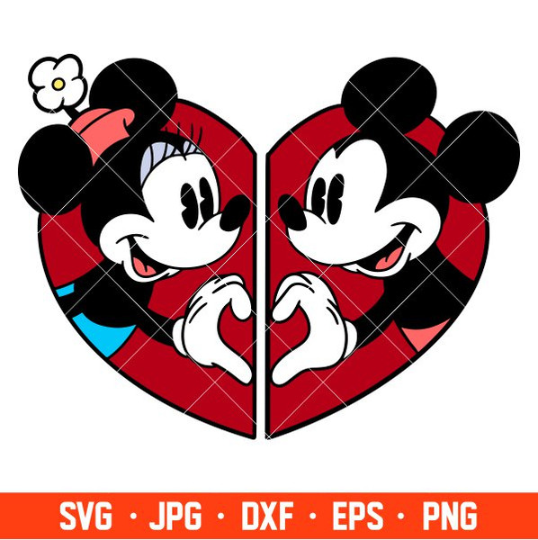 Vintage Valentine Mickey & Minnie Svg, Love Svg, Valentines Day Svg, Disney Svg, Cricut, Silhouette Vector Cut File.jpg