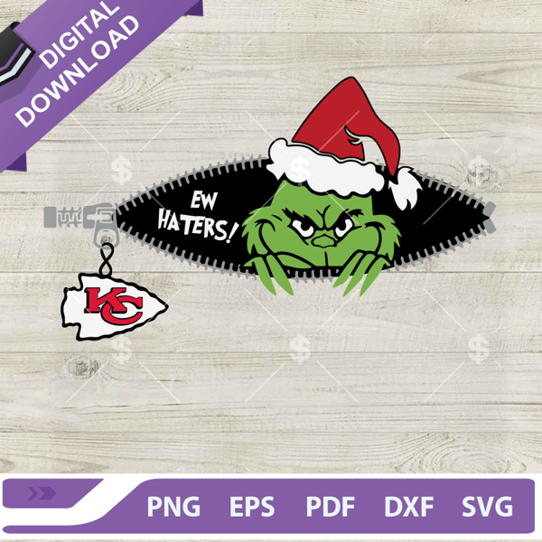 Ew Haters Grinch Christmas KC Chiefs SVG, The Grinch KC Chiefs SVG, Chiefs Grinch Zipper Football SVG PNG.jpg