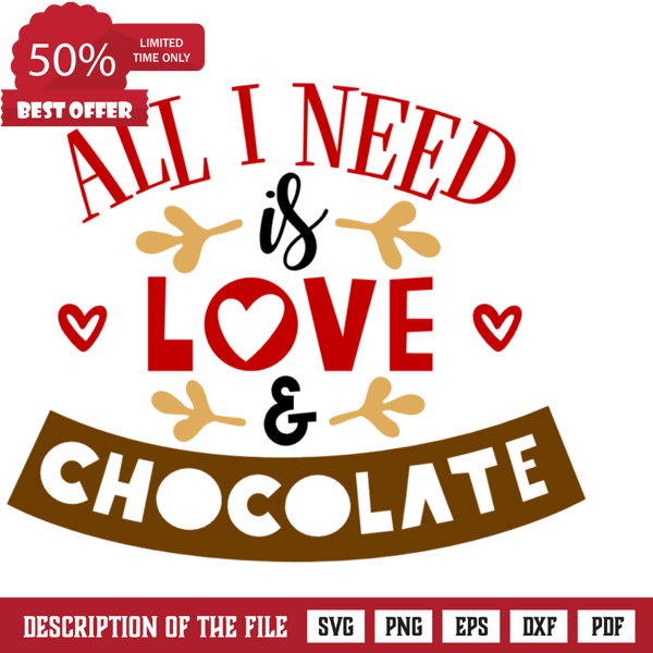 All I Need Is Love And Chocolate, Valentine's Day Free Svg File - SVG Heart.png