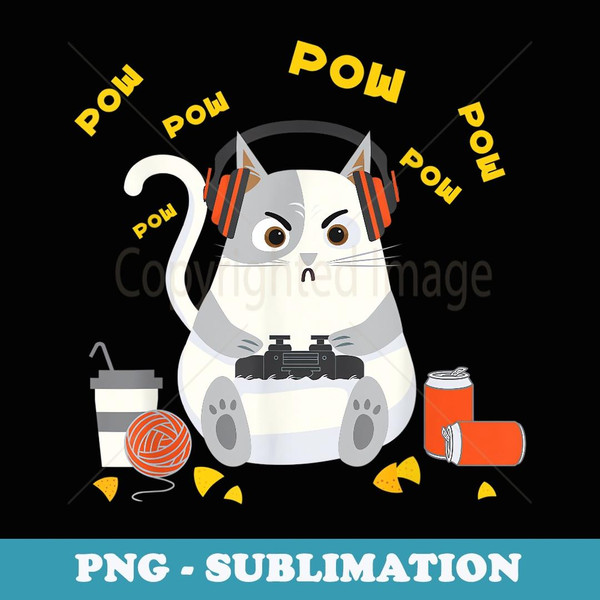 Video Games Funny Gamer Cat Gaming - Sublimation PNG File