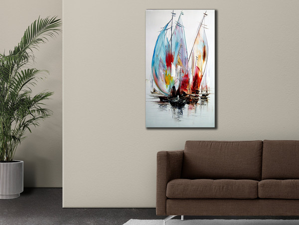 Colorful Sailboat Canvas Wall Art, Seascape Painting, Room Wall Poster, Landscape Wall Art, Ocean Seascape Art, Boat Poster, Modern Wall Art.jpg
