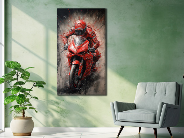 Red Motorcycle Canvas Wall Art, Motorcycle Graffitti Print, Motorcycle poster, Colorful Canvas Poster, Office Wall Painting, Modern Wall Art.jpg