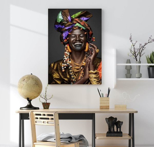 African Smiling Woman Wall Art, African Woman Canvas Print, African American Home Decor, African Wall Decor, Black Woman Make Up, Home Decor 1.jpg