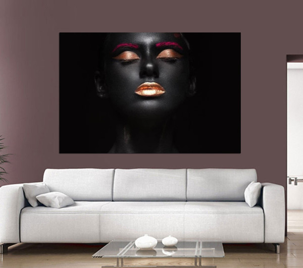 Black And Gold Wall Decor African Woman Canvas Female Model Canvas African Wall Art Black Woman Print African Home Decor Bodypainting Canvas 1.jpg