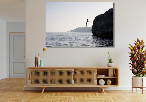 Cliff Diving Adventure Lifestyle Beach Ready To Hang Canvas,Minimalist Ocean Print,Fine Art Photography Home Wall Decor,Cliff Diving Canvas.jpg