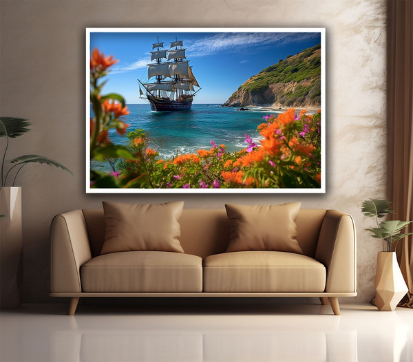 Ship landscape canvas,ship decor,sea landscape art,ship wall