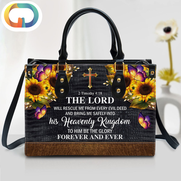 The Lord Will Rescue Me From Every Evil Deed Beautiful Sunflower Leather Women Handbags.jpg