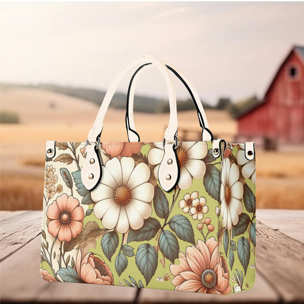Luxury Women PU leather Handbag tote purse beautiful spring floral botanical garden of wildflowers Cottagecore farmhouse look design.jpg