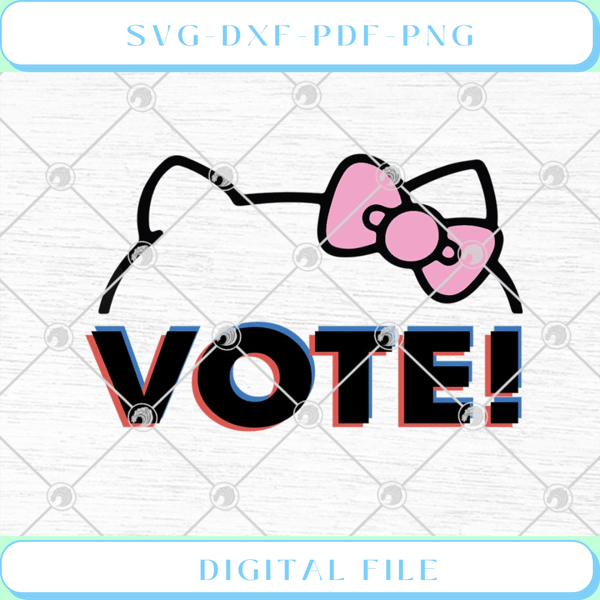 Hello Kitty Vote Bow Outline Raglan Baseball Funny SVG PNG EPS DXF Cri.jpg
