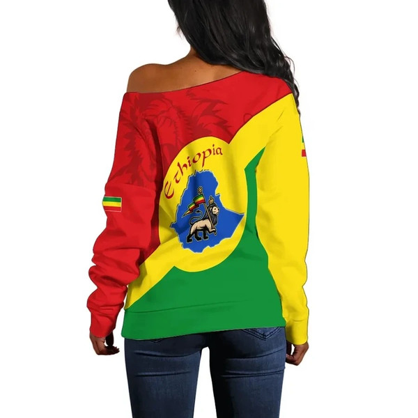 Ethiopia Haile Selassie Dibujo Flag Women's Off Shoulder, African Women Off Shoulder For Women