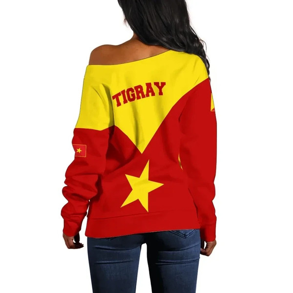 Tigray Flag Proud Red Women's Off Shoulder, African Women Off Shoulder For Women