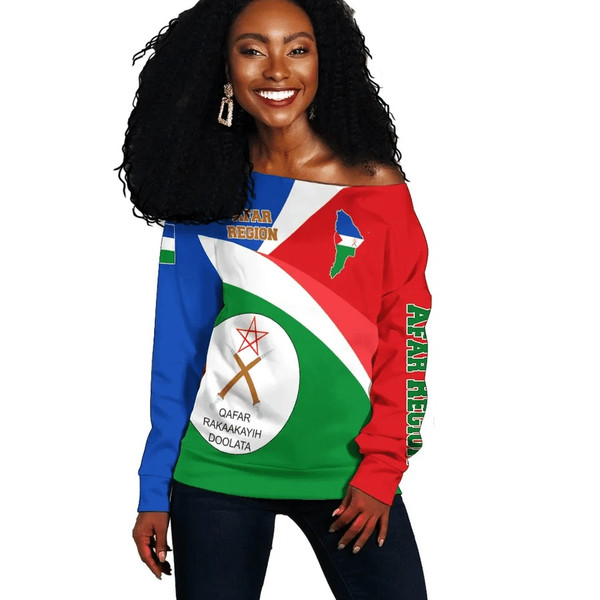 Afar Region Flag Maps Green Women's Off Shoulder, African Women Off Shoulder For Women