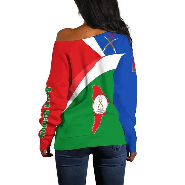 Afar Region Flag Maps Green Women's Off Shoulder, African Women Off Shoulder For Women