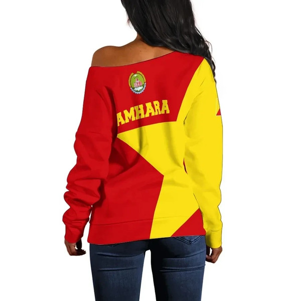 Amhara Flag Men Lion Women's Off Shoulder, African Women Off Shoulder For Women