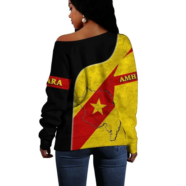 Amhara Flag Coat Of Arms Women's Off Shoulder, African Women Off Shoulder For Women