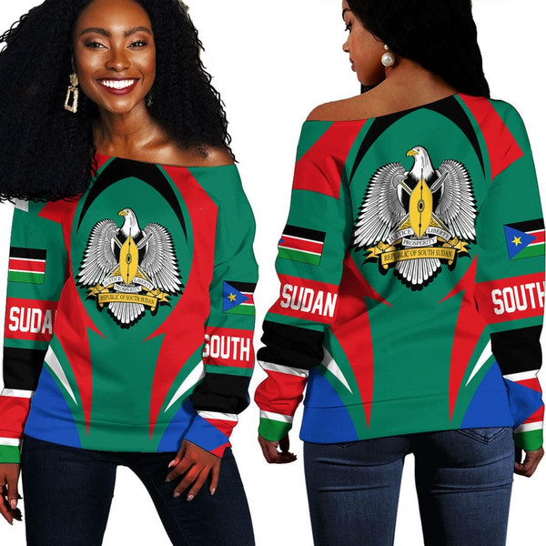 South Sudan Action Flag Off Shoulder Sweaters, African Women Off Shoulder For Women