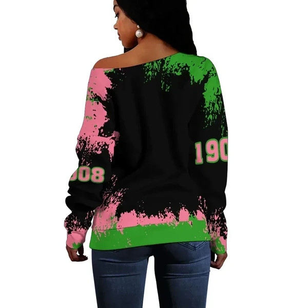 AKA Sorority Ver 2 Women Off Shoulder Sweater - Face Style, African Women Off Shoulder For Women