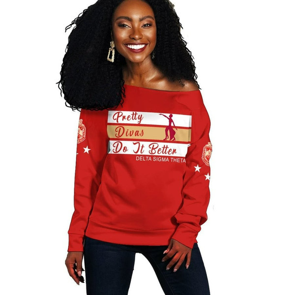 Delta Sigma Theta Greek Life Off Shoulder Sweatshirt 01, African Women Off Shoulder For Women