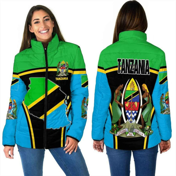 Tanzania Active Flag Women Padded Jacket, African Padded Jacket For Men Women