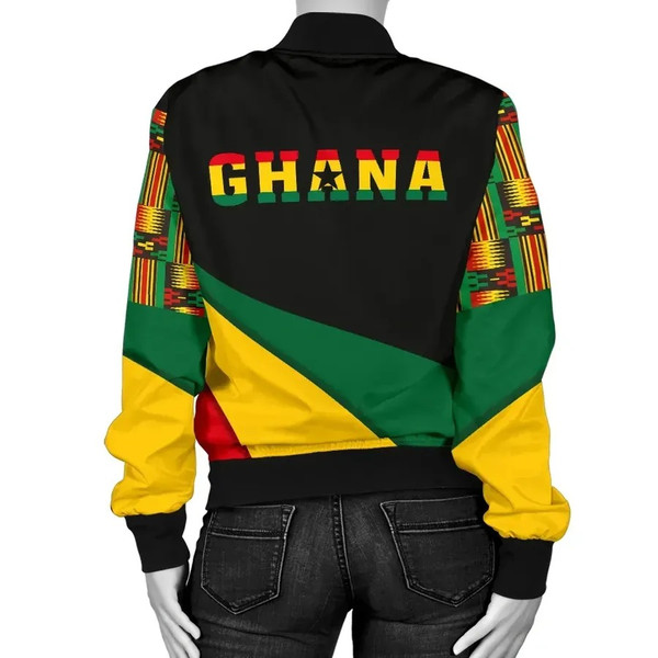 Ghana Flag Kente Women's Bomber Jacket - Bend Style, African Bomber Jacket For Men Women