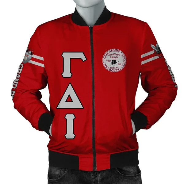 Gamma Delta Iota Red Letters Bomber Jacket, African Bomber Jacket For Men Women