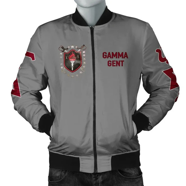 Gamma Delta Iota Fraternity Grey Bomber Jacket, African Bomber Jacket For Men Women