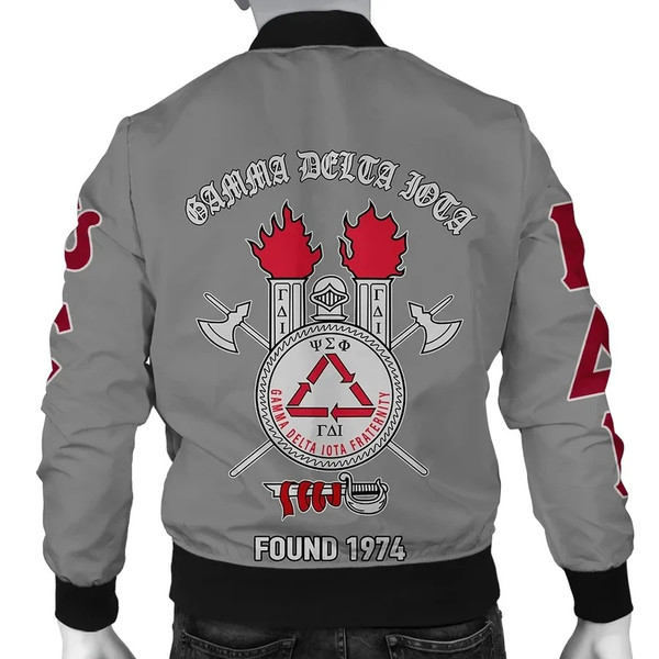 Gamma Delta Iota Fraternity Grey Bomber Jacket, African Bomber Jacket For Men Women