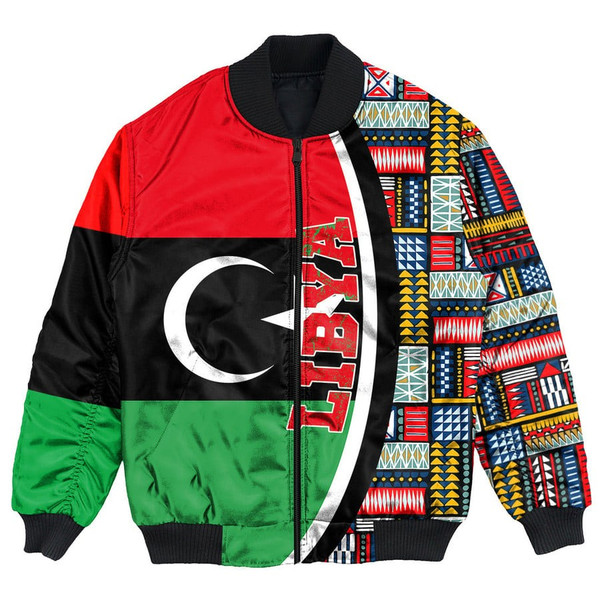 Lybia Flag and Kente Pattern Special Bomber Jacket, African Bomber Jacket For Men Women