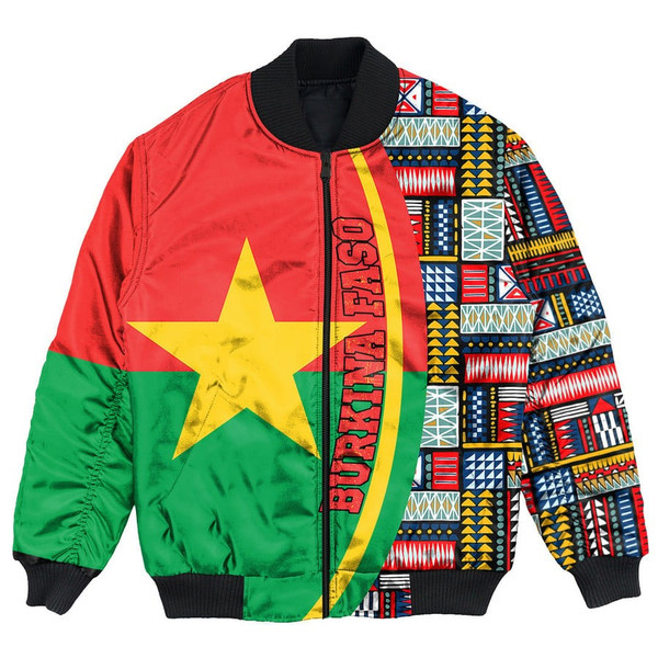 Burkina Faso Flag and Kente Pattern Special Bomber Jacket, African Bomber Jacket For Men Women