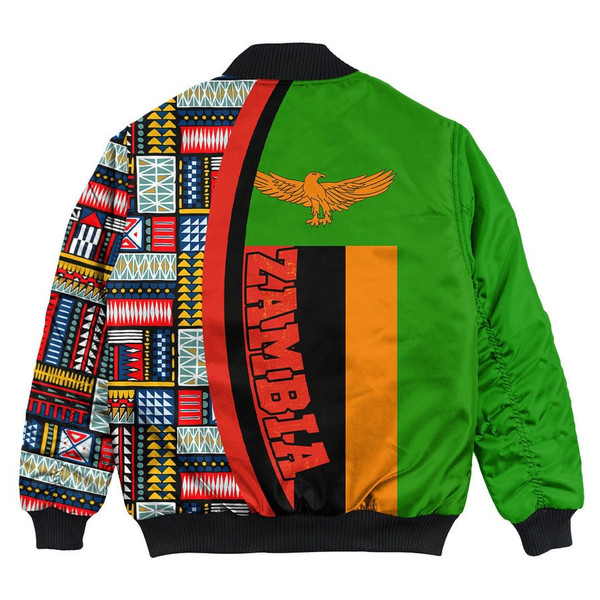 Zambia Flag and Kente Pattern Special Bomber Jacket, African Bomber Jacket For Men Women