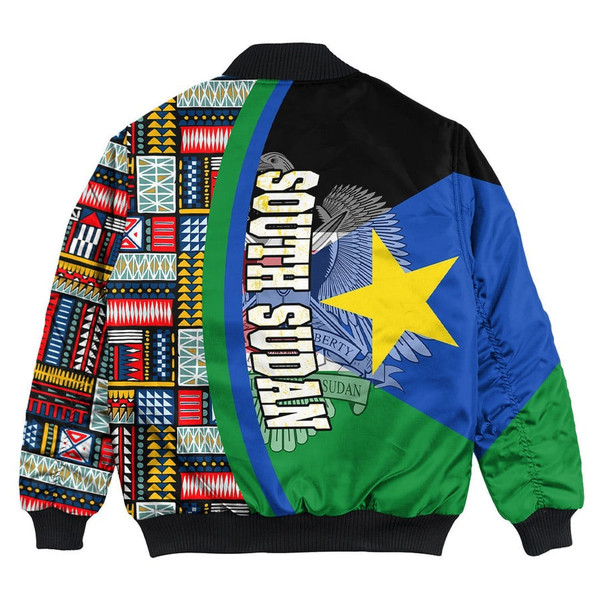 South Sudan Flag and Kente Pattern Special Bomber Jacket, African Bomber Jacket For Men Women