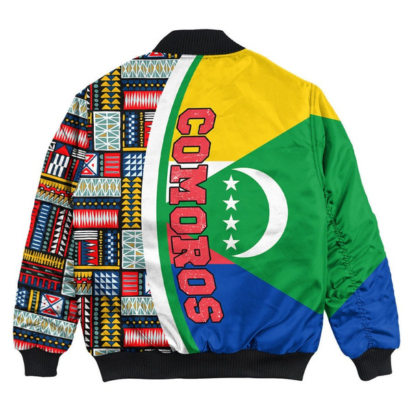 Comoros Flag and Kente Pattern Special Bomber Jacket, African Bomber Jacket For Men Women