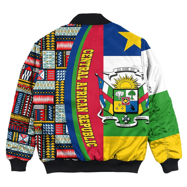 Central AFrica Republic Flag and Kente Pattern Special Bomber Jacket, African Bomber Jacket For Men Women