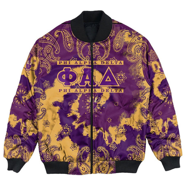 Phi Alpha Delta Paisley Bandana Tie Dye Style Bomber Jackets, African Bomber Jacket For Men Women