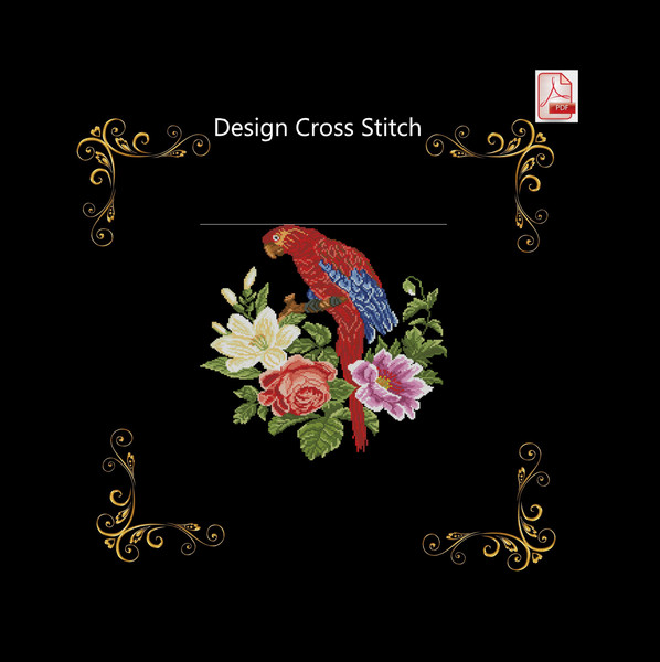 Cross stitch pattern Parrot and lilies