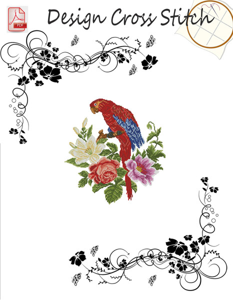 Cross stitch pattern Parrot and lilies