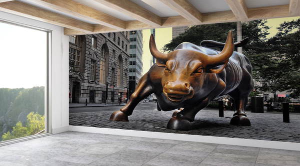 New York Bull Wall Art, Bull Wallpaper, Bronze Bull Wallpaper, Animal Statue Wall Art, 3D Wall Mural, Wallpaper Mural Art, Custom Wallpaper,.jpg