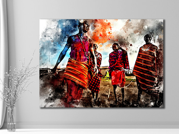 African Tribal Framed Canvas Wall Art, Tribal Wall Art Decor, Colorful African Men Wall Art Print on Canvas, Framed Canvas, Bedroom Decor.jpg