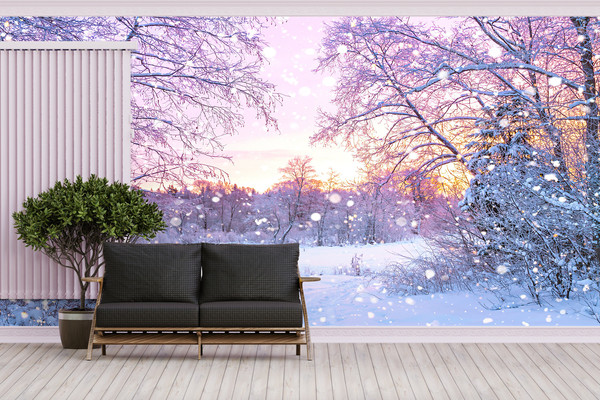 Gift For House, Self Adhesive Paper, 3D Wallpaper, Housewarming Gift, Snow Landscape Wall Art, Tree Landscape Wall Art, Landscape Paper Art,.jpg