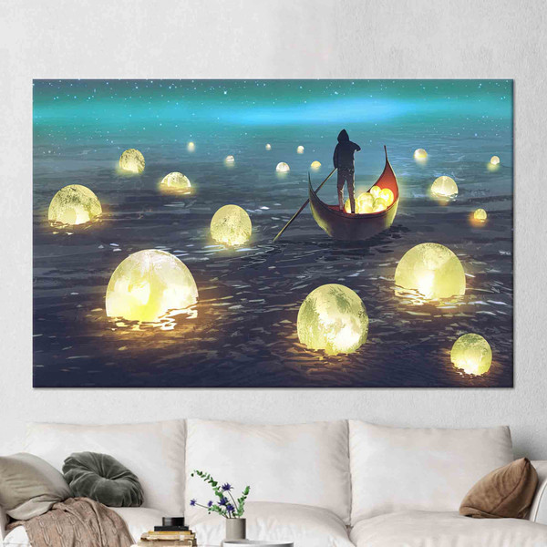 Glowing Moon Wall Art, Moon Landscape Art, Abstract Wall Decor, Modern Artwork, 3D Canvas, Tempered Glass, Framed Wall Art, Bedroom Wall Art.jpg