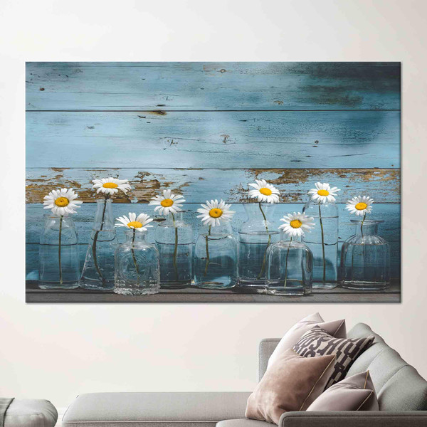 Daisy Flower In Glass Bottles Art, Flower Wall Art, Daisy Lover Gift, Tempered Glass, 3D Canvas Art, Personalized Gift, Street Wall Art,.jpg