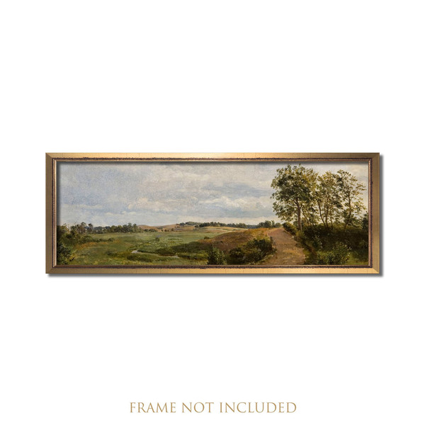 Landscape print, Vintage art, Antique landscape oil painting, English countryside, Old country road, Calm valley panoramic art, Farm artwork.jpg