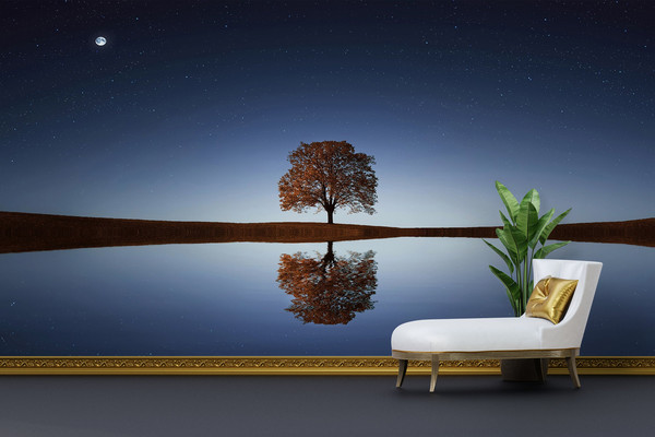 Wall Decals Murals, Wall Paper Peel And Stick, 3D Paper Wall Art, Gift For Him,  Wall Poster, Night Landscape Wallpaper, Tree View Wallpaper.jpg
