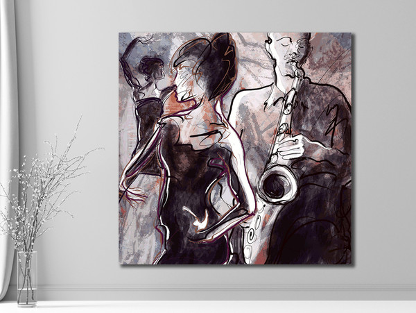 Music wall art Jazz oil painting ROMAN NOGIN canvas PRINT Music gift Jazz club decor Pianist saxophone Jazz Music Extra Large wall art.jpg