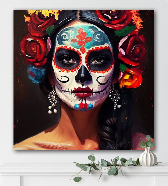 Mexican Art  Dia de los Muertos  Mexican Wall Decor  Colorful Canvas Prints  Mexican Home Decor  Hispanic Folk Art 1.jpg