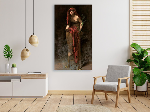John Collier - Priestess of Delphi (1891) Classic art print on canvas or paper Canvas painting, living room wall art Reproduction print.jpg