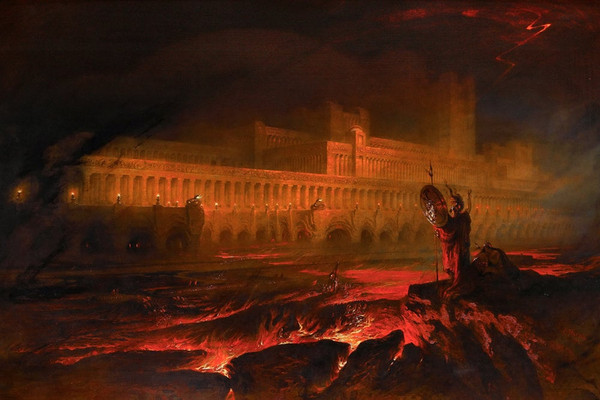 John Martin Pandemonium  Pandæmonium, Louvre (1841) Print on canvas or paper original large art, classic art, large size painting, fire.jpg