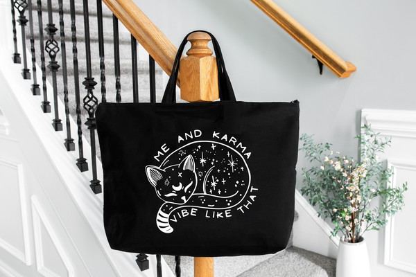 Me and Karma Vibe Like That Tote Bag, Karma Is A Cat Totes, Lyric Merch, Midnights Album Inspired Bag, Gift for Christmas, Minimal Totes.jpg